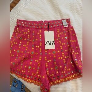 Zara Pink and Orange High Waist Shorts